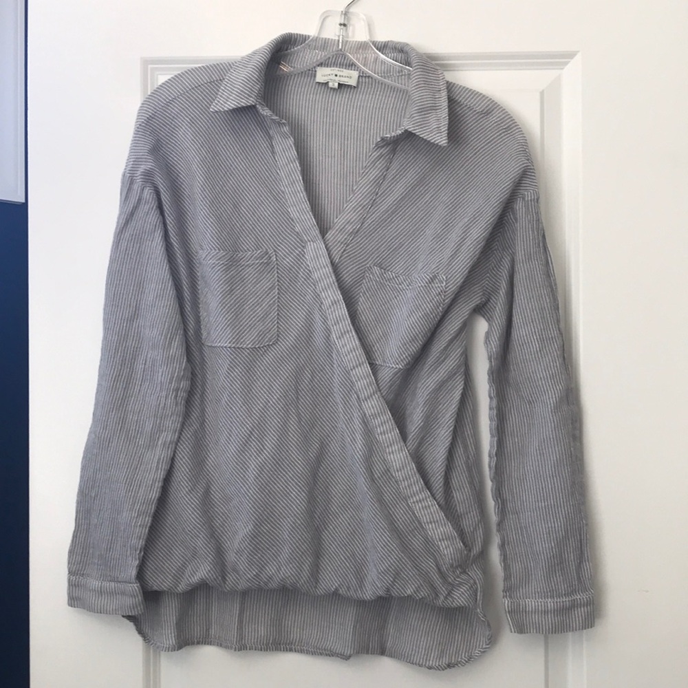 Lucky Brand wrap front striped shirt, S